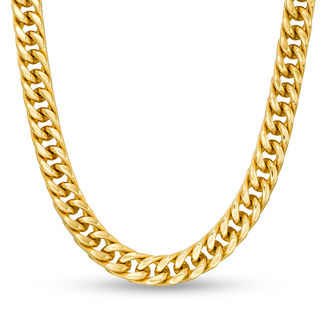 Men's 9.5mm Curb Chain Necklace in Stainless Steel with Yellow Ion