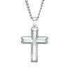 Thumbnail Image 1 of Men's 1/20 CT. T.W. Diamond Satin-Finish Bevelled Edge Cross Pendant in Stainless Steel - 24"