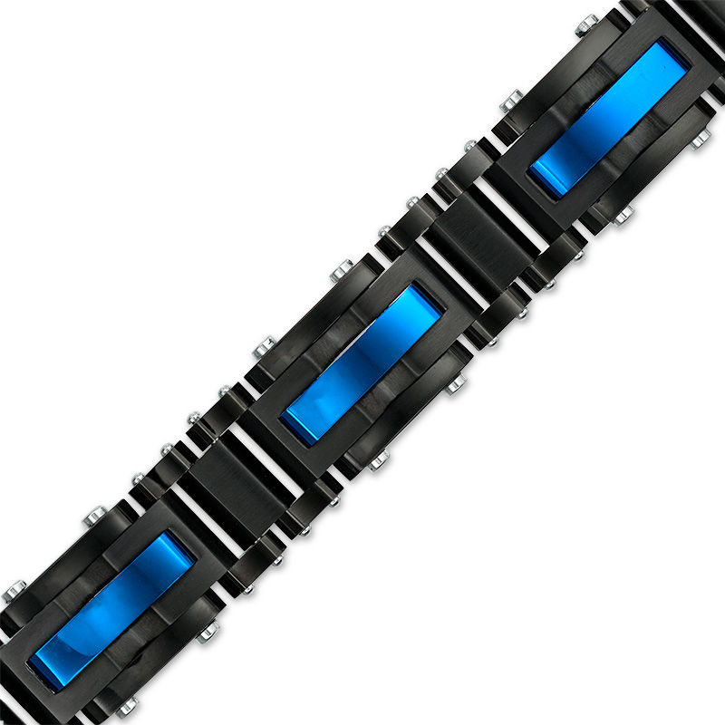 Main Image 1 of 13.71mm Bar Inlay Rectangle Link Bracelet in Tri-Tone Stainless Steel - 8.5"