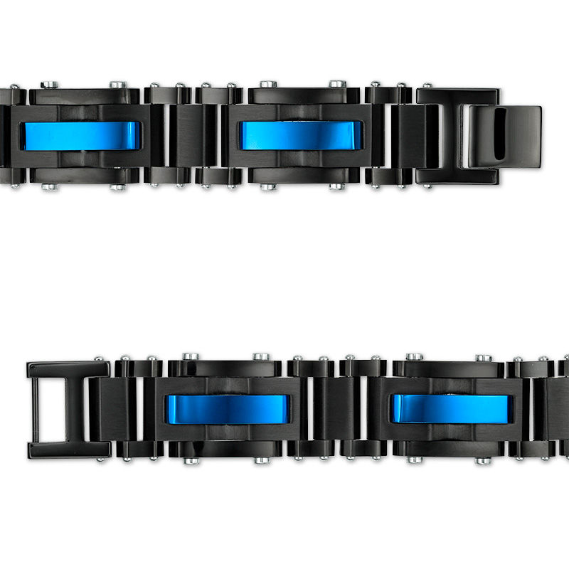 Main Image 3 of 13.71mm Bar Inlay Rectangle Link Bracelet in Tri-Tone Stainless Steel - 8.5"