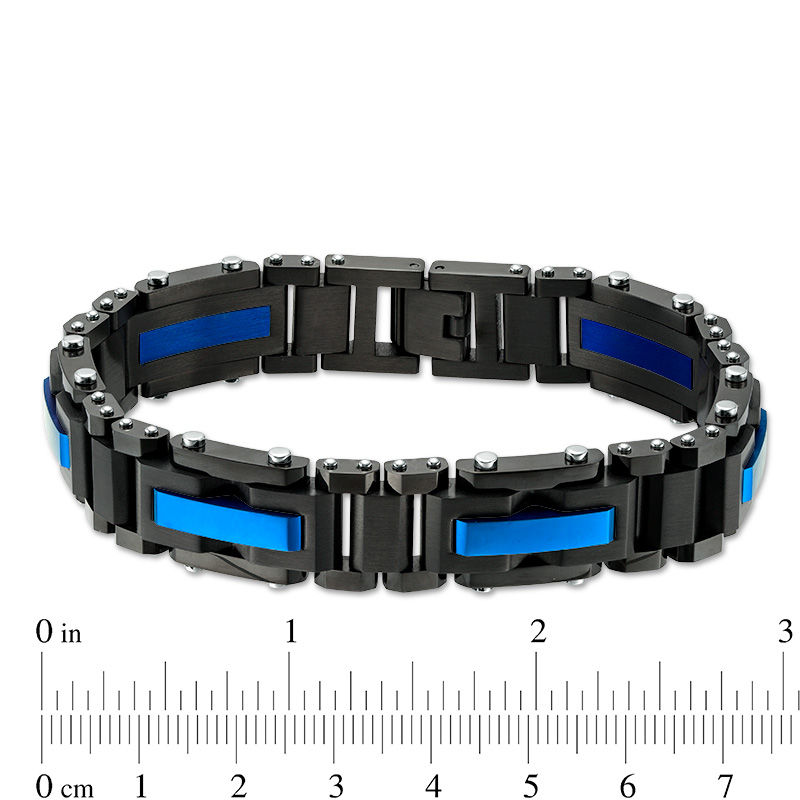 Main Image 4 of 13.71mm Bar Inlay Rectangle Link Bracelet in Tri-Tone Stainless Steel - 8.5"