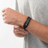 Thumbnail Image 2 of 12.0mm Black Faux Leather Triple Strand Laser-Cut ID Bracelet in Black IP Stainless Steel - 8.5"