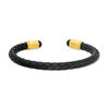 Thumbnail Image 1 of 5.75mm Braided Black Faux Leather Cuff and Geometric Barrel Ends in Stainless Steel with Yellow IP - 7.25"