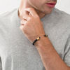 Thumbnail Image 2 of 5.75mm Braided Black Faux Leather Cuff and Geometric Barrel Ends in Stainless Steel with Yellow IP - 7.25"