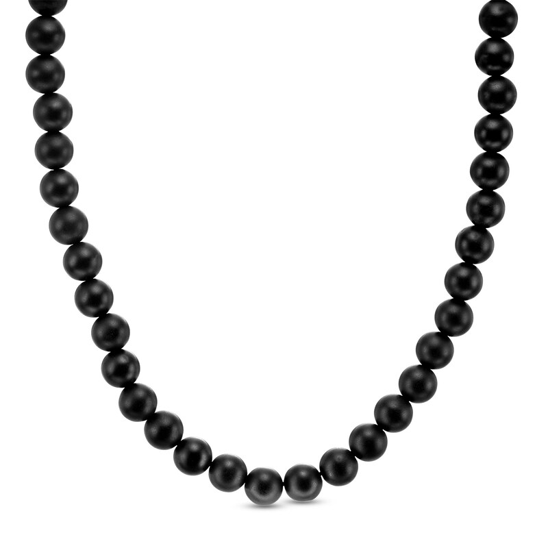 Main Image 1 of Men's 8.0mm Onyx Bead Strand Necklace with Sterling Silver Clasp