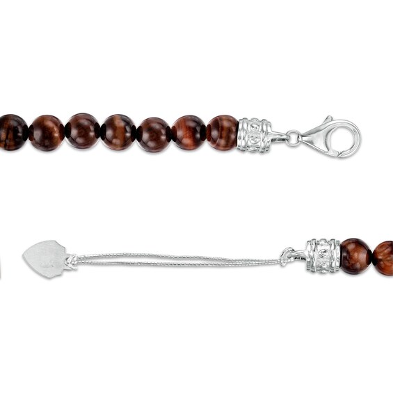 Men's 8.0mm Red Tiger's Eye Bead Strand Necklace with Sterling Silver Clasp