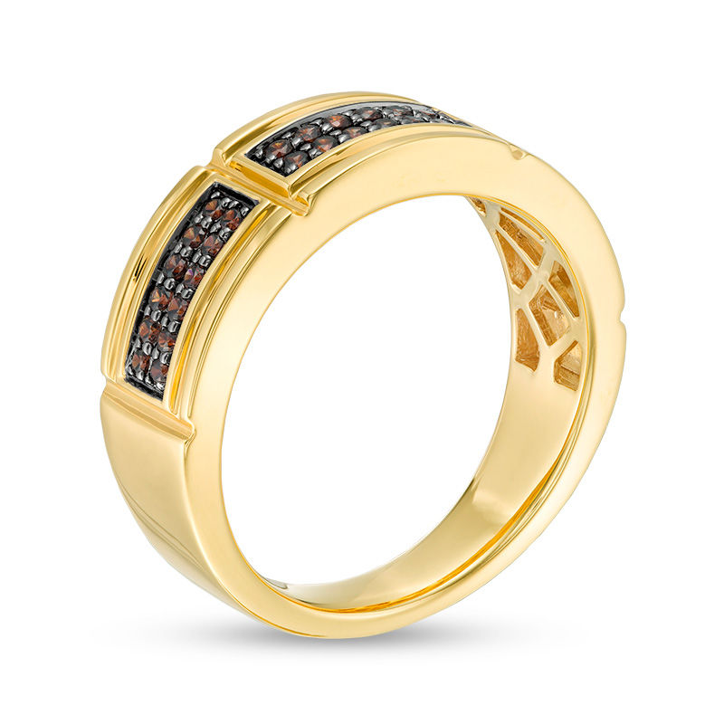 Men's 3/8 CT. T.W. Champagne Diamond Double Row Grid Pattern Ring in 10K Gold