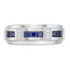 Men's Square-Cut Lab-Created Blue Sapphire and 1/10 CT. T.W. Diamond Brick-Pattern Bevelled Edge Ring in 10K White Gold
