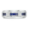 Thumbnail Image 4 of Square-Cut Lab-Created Blue Sapphire and 1/10 CT. T.W. Diamond Brick-Pattern Bevelled Edge Ring in 10K White Gold