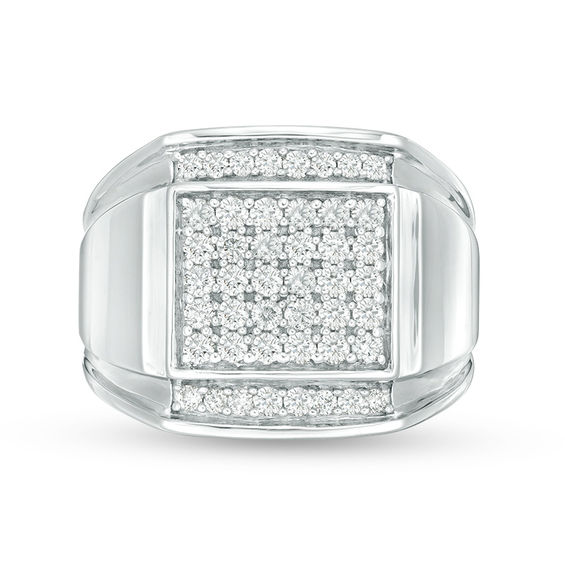 1 CT. T.w. Composite Diamond Square-Top Double Groove Border Ring in Sterling Silver