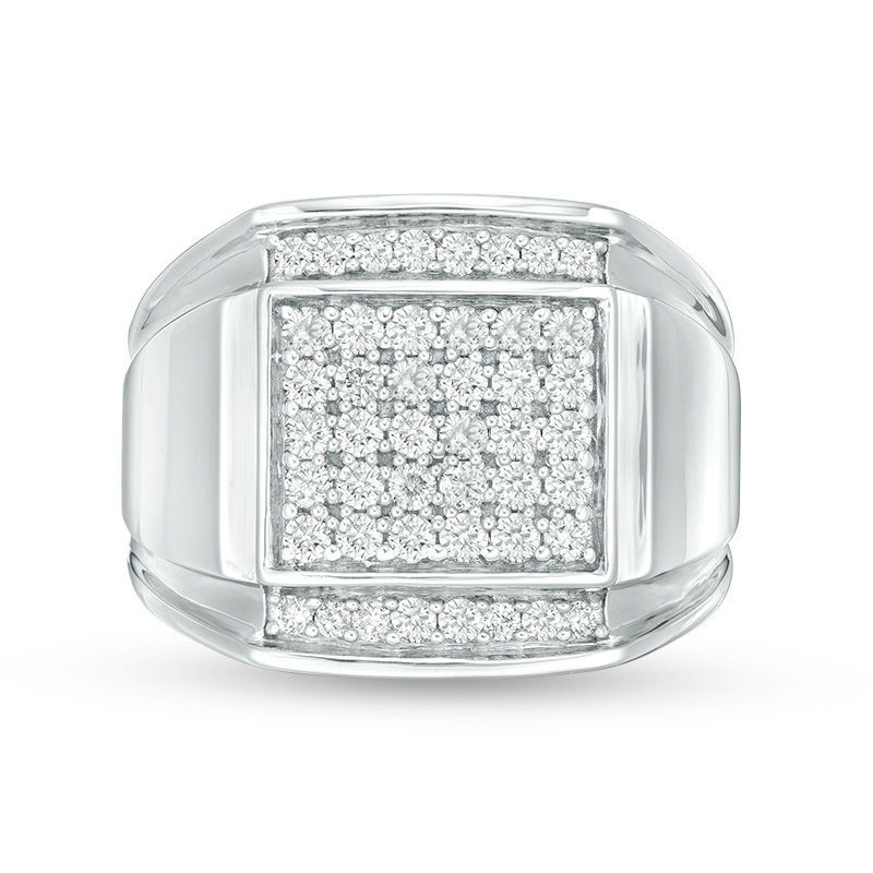 Main Image 1 of Men's 1 CT. T.W. Composite Diamond Square-Top Double Groove Border Ring in Sterling Silver