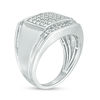 Thumbnail Image 3 of Men's 1 CT. T.W. Composite Diamond Square-Top Double Groove Border Ring in Sterling Silver