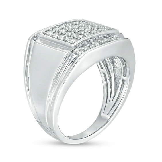 1 CT. T.w. Composite Diamond Square-Top Double Groove Border Ring in Sterling Silver