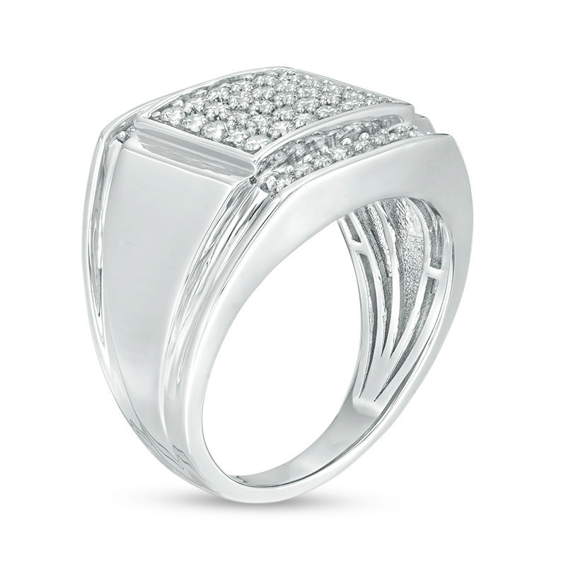Main Image 3 of Men's 1 CT. T.W. Composite Diamond Square-Top Double Groove Border Ring in Sterling Silver