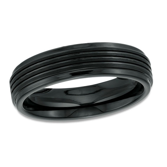 6.0mm Multi-Groove Wedding Band in Black IP Tungsten - Size 10