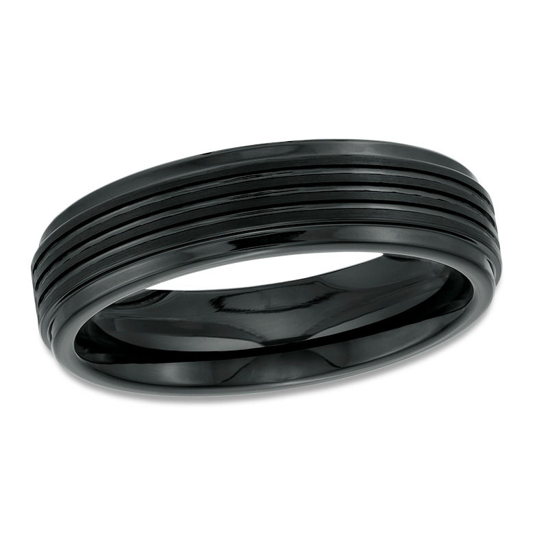 Main Image 1 of 6.0mm Multi-Groove Wedding Band in Black IP Tungsten - Size 10