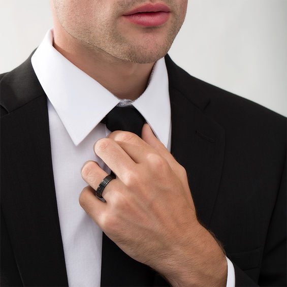 6.0mm Multi-Groove Wedding Band in Black IP Tungsten - Size 10