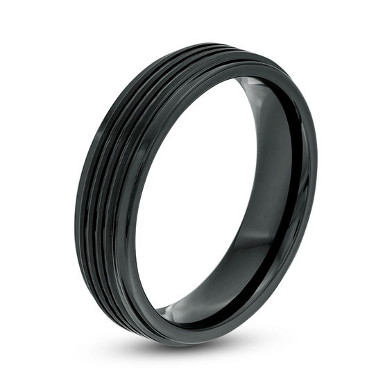 6.0mm Multi-Groove Wedding Band in Black IP Tungsten - Size 10