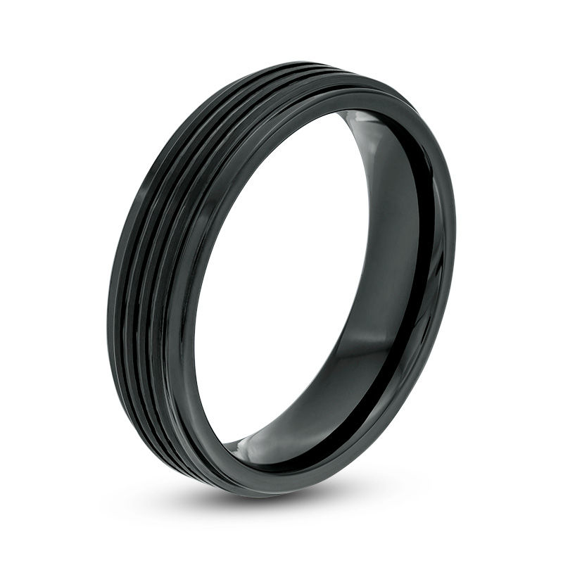 Main Image 3 of 6.0mm Multi-Groove Wedding Band in Black IP Tungsten - Size 10