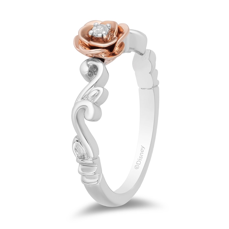 Enchanted Disney Belle Diamond Accent Solitaire Rose Scrolled Promise Ring in 10K Two-Tone Gold