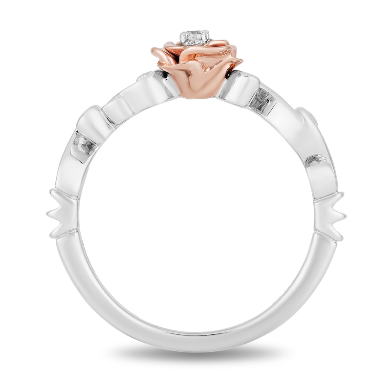 Enchanted Disney Belle Diamond Accent Solitaire Rose Scrolled Promise Ring in 10K Two-Tone Gold