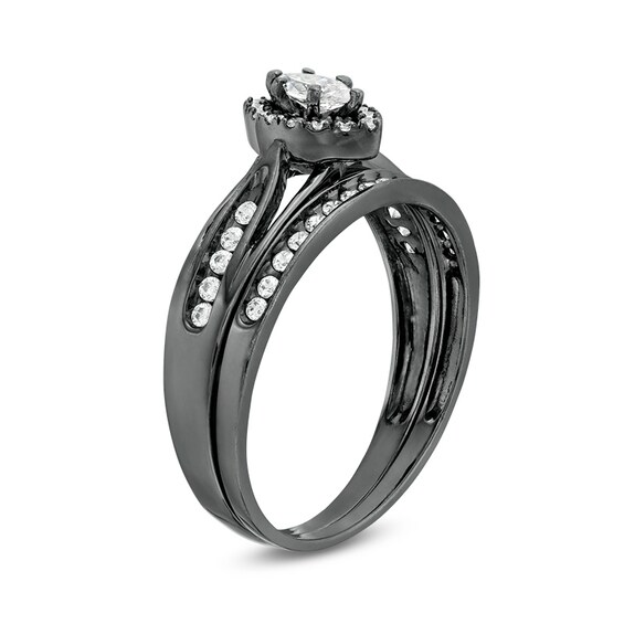 1/2 CT. T.w. Marquise Diamond Frame Split Shank Bridal Set in 10K White Gold with Black Rhodium