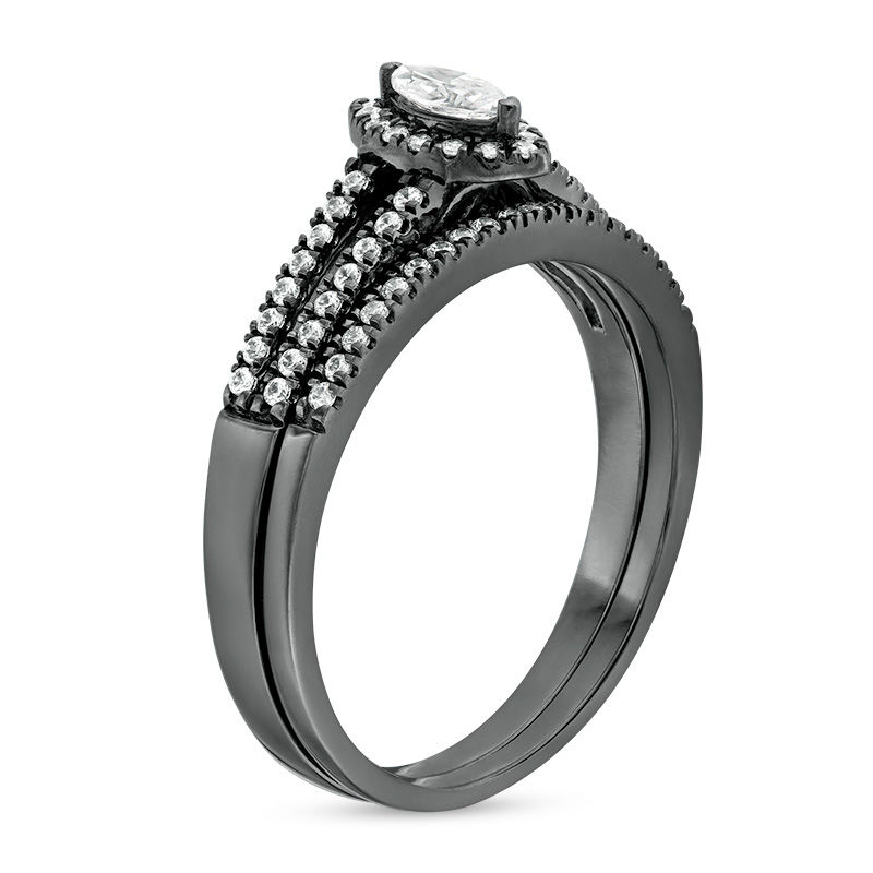 Main Image 3 of 3/8 CT. T.W. Marquise Diamond Frame Multi-Row Bridal Set in 10K White Gold with Black Rhodium