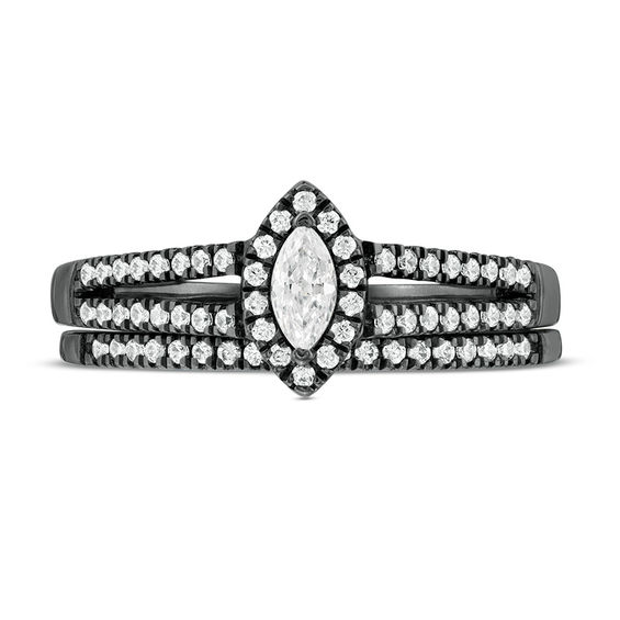 3/8 CT. T.w. Marquise Diamond Frame Multi-Row Bridal Set in 10K White Gold with Black Rhodium