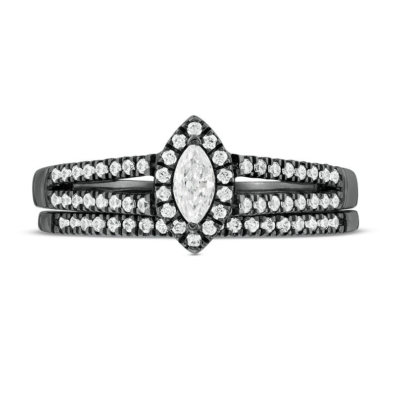 3/8 CT. T.W. Marquise Diamond Frame Multi-Row Bridal Set in 10K White Gold with Black Rhodium