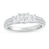 Thumbnail Image 1 of 1/2 CT. T.W. Princess-Cut Quad Diamond Three Stone Double Row Engagement Ring in 10K White Gold