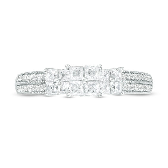 1/2 CT. T.w. Princess-Cut Quad Diamond Three Stone Double Row Engagement Ring in 10K White Gold