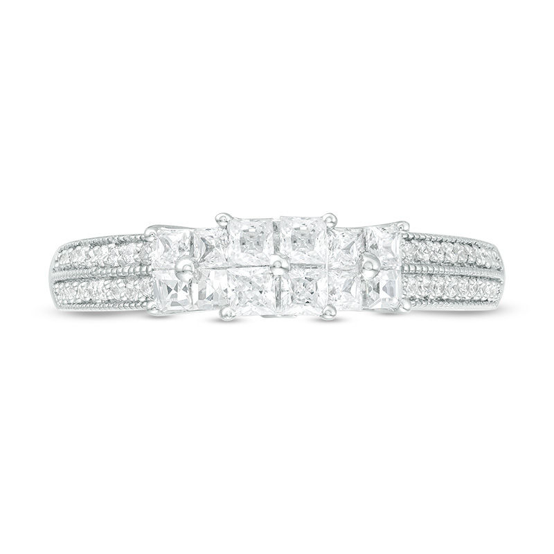 1 2 CT. T.W. Princess Cut Quad Diamond Three Stone Double Row