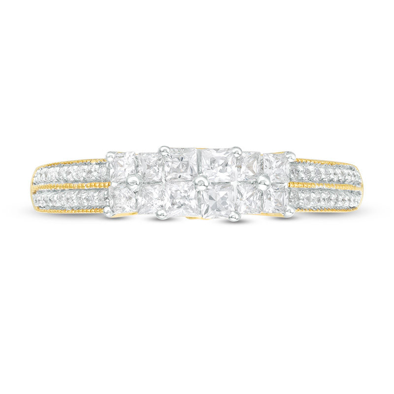 1/2 CT. T.W. Princess-Cut Quad Diamond Three Stone Double Row Engagement Ring in 10K Gold