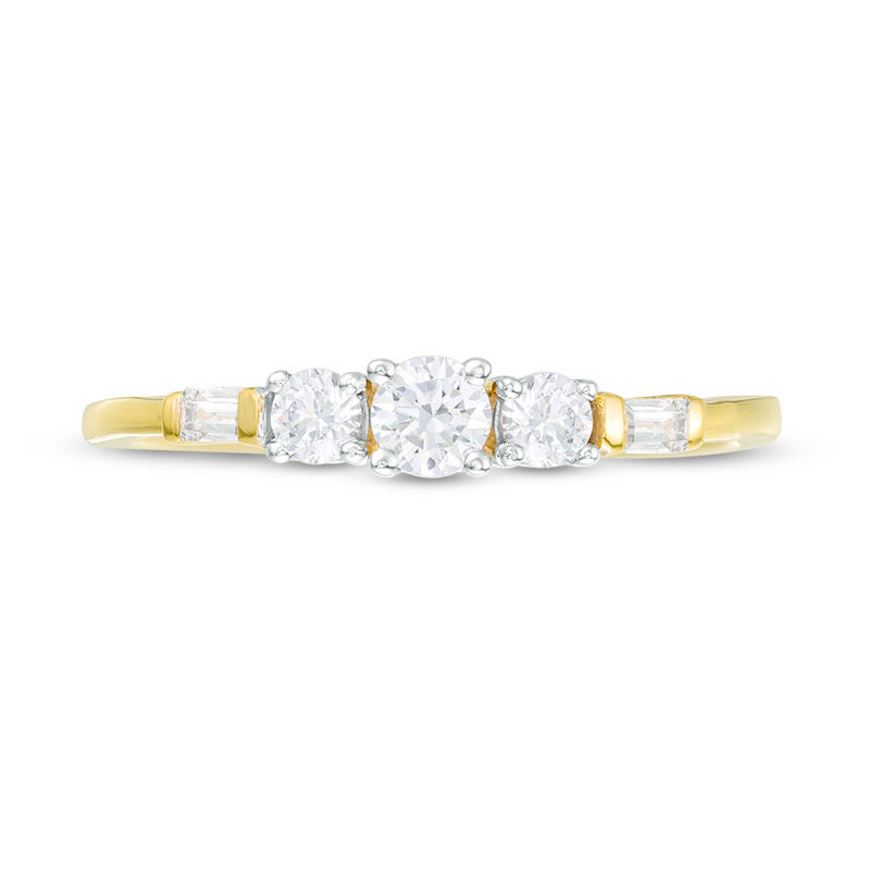 Main Image 4 of 1/3 CT. T.W. Diamond Three Stone Engagement Ring in 10K Gold