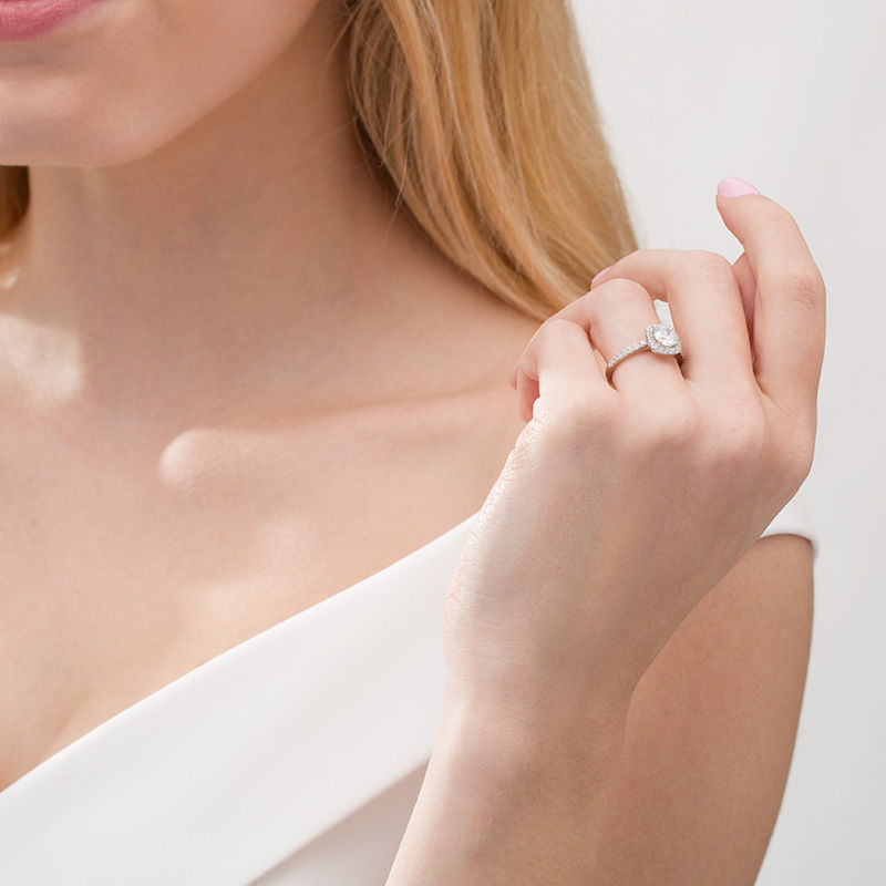Main Image 2 of 1-1/2 CT. T.W. Diamond Cushion Frame Engagement Ring in 14K White Gold