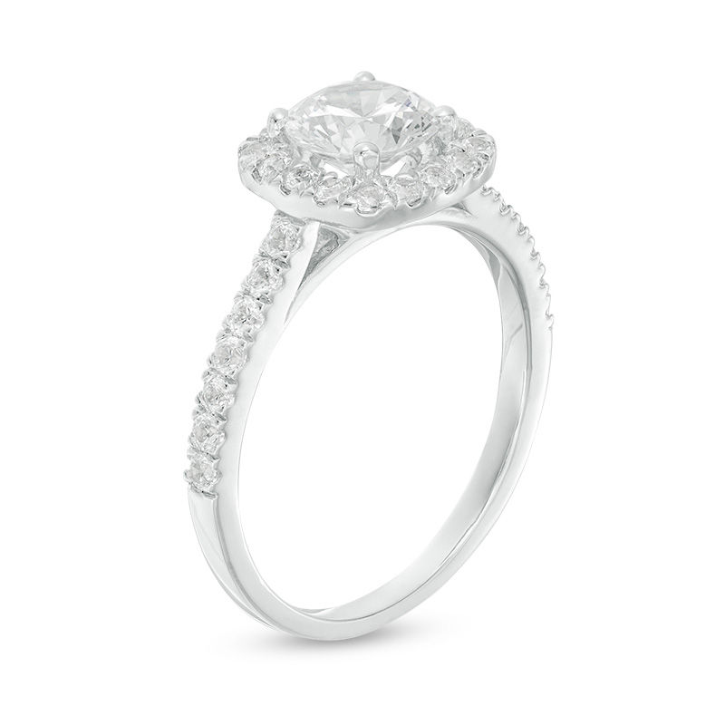 Main Image 3 of 1-1/2 CT. T.W. Diamond Cushion Frame Engagement Ring in 14K White Gold