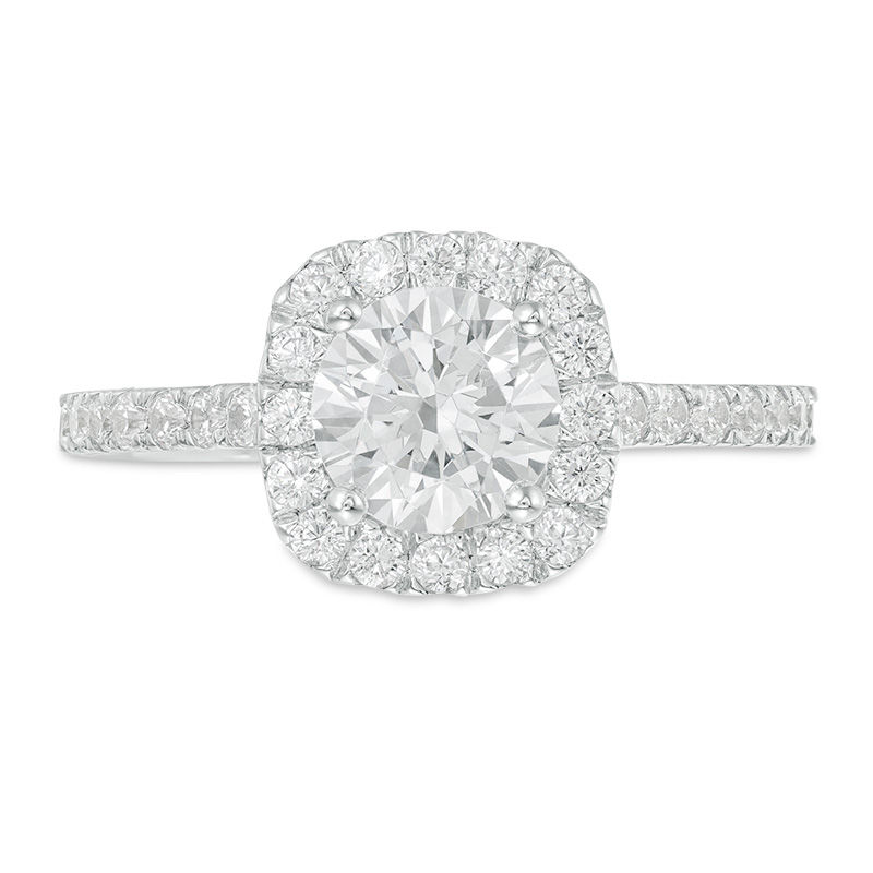 Main Image 4 of 1-1/2 CT. T.W. Diamond Cushion Frame Engagement Ring in 14K White Gold