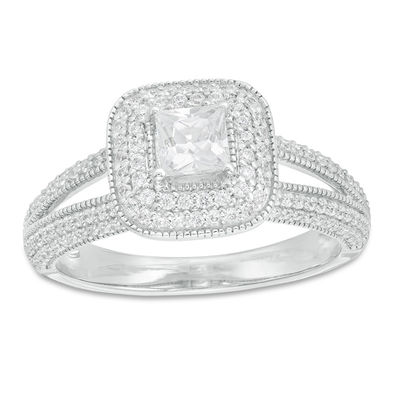 1 Ct T W Princess Cut Diamond Double Cushion Frame Vintage Style