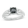 1 CT. T.W. Enhanced Black and White Diamond Tri-Sides Engagement Ring in 10K White Gold