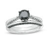 Thumbnail Image 1 of 7/8 CT. T.W. Black and White Diamond Solitaire Bridal Set in 10K White Gold