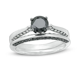 7/8 CT. T.W. Black and White Diamond Solitaire Bridal Set in 10K White Gold