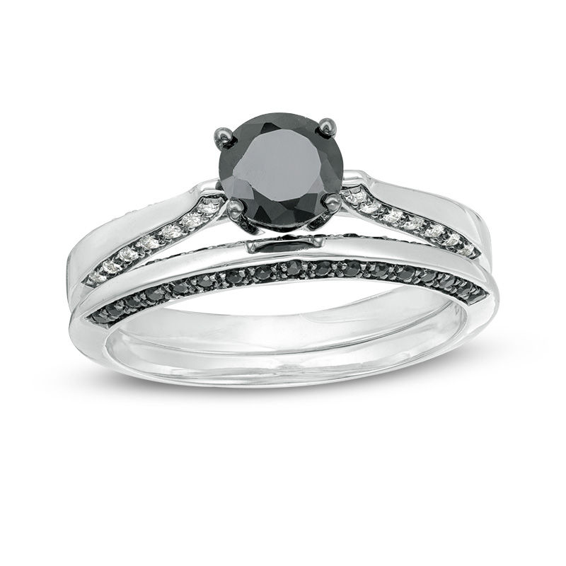 Main Image 1 of 7/8 CT. T.W. Black and White Diamond Solitaire Bridal Set in 10K White Gold