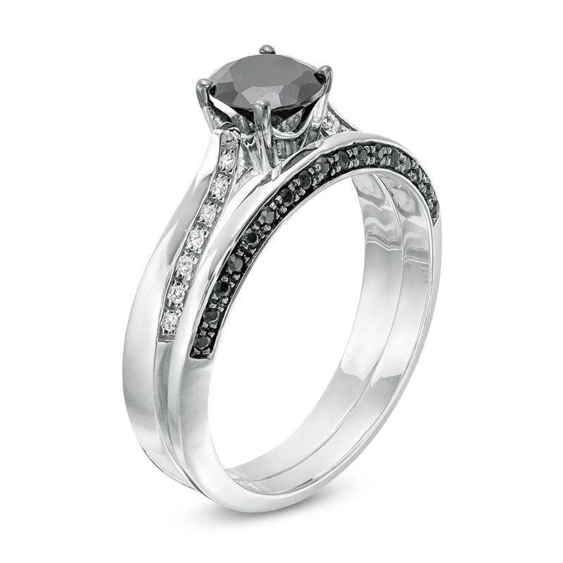 Main Image 3 of 7/8 CT. T.W. Black and White Diamond Solitaire Bridal Set in 10K White Gold