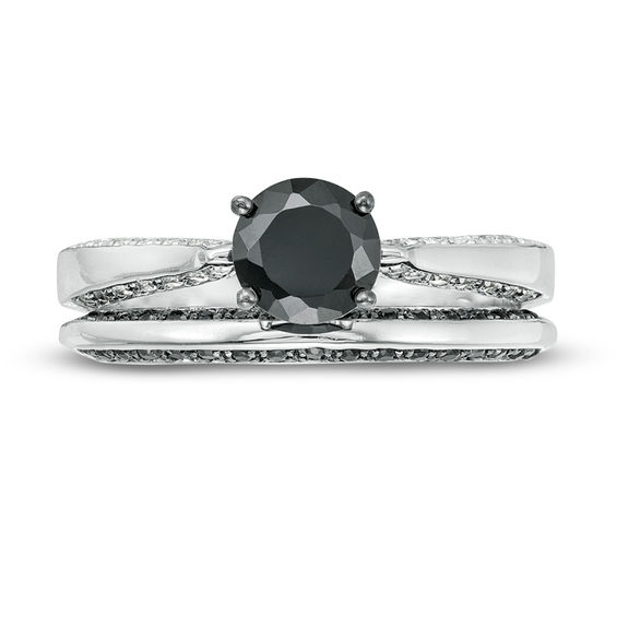 7/8 CT. T.w. Black and White Diamond Solitaire Bridal Set in 10K White Gold