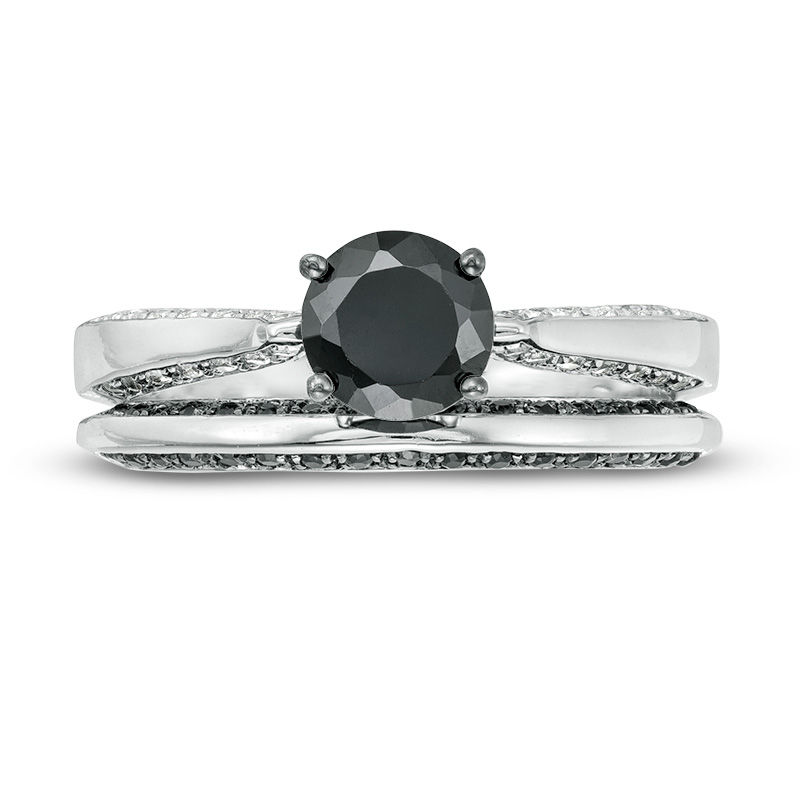 Main Image 4 of 7/8 CT. T.W. Black and White Diamond Solitaire Bridal Set in 10K White Gold