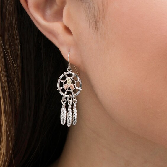 Black Hills Gold Dreamcatcher Drop Earrings in Sterling Silver