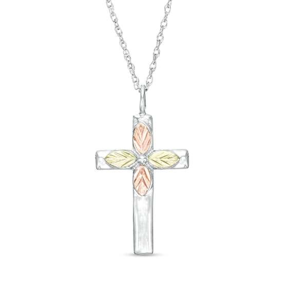Black Hills Gold Cross Pendant in Sterling Silver