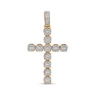 2-1/2 CT. T.W. Diamond Frame Bubbles Cross Necklace Charm in 10K Gold