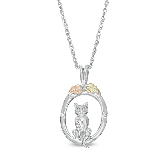 Black Hills Gold Cat in Oval Outline Pendant in Sterling Silver Black Hills Gold Cat in Oval Outline Pendant in Sterling Silver