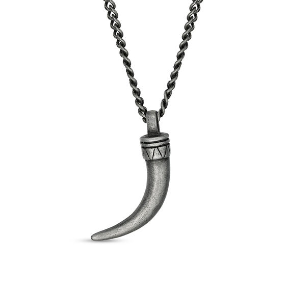 Men's Antique-Finish Horn Pendant in Stainless Steel with Gunmetal Ion-Plate - 24"